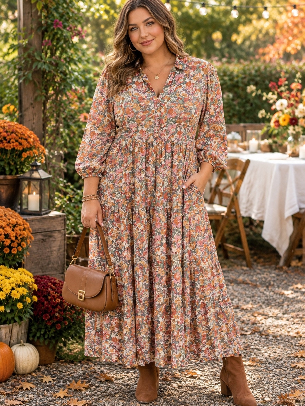 Kate & Sam Floral V Neck Midi Dress EUC